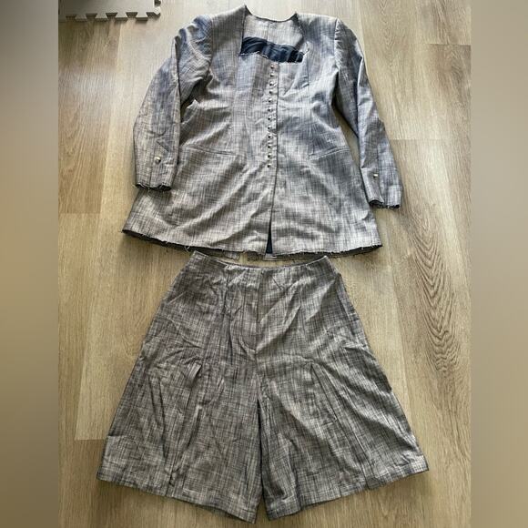 cult gaia evie structured raw edge blazer + ova high waist front slit shorts set - Picture 5 of 13